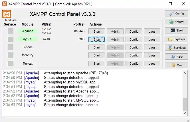 لوحة تحكم XAMPP